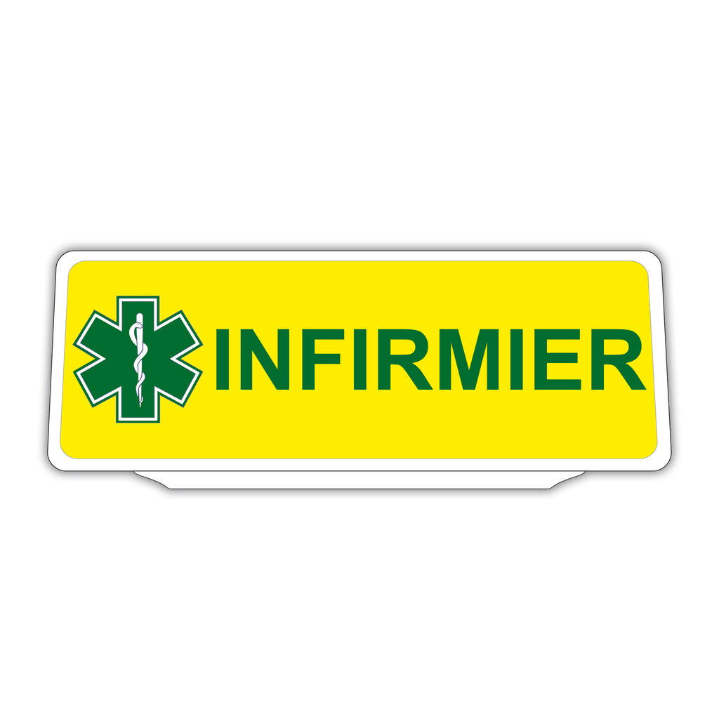 Clip Plaque Pare-Soleil Voiture Infirmier Fond Jaune Rétro-Réfléchissant