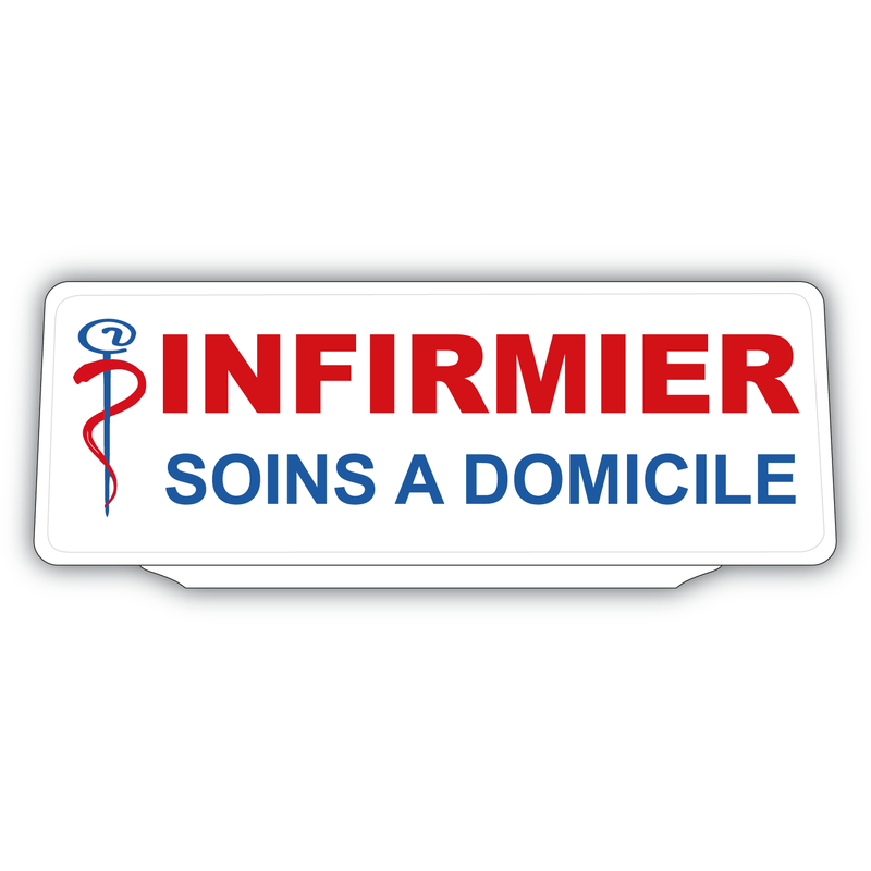 Clip Plaque Pare-Soleil Infirmier Soins à Domicile avec Caducée Rétro-Réfléchissant Fond Blanc