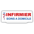 Clip Plaque Pare-Soleil Infirmier Soins à Domicile avec Caducée Rétro-Réfléchissant Fond Blanc